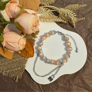 Iridescent Beaded Bracelet with Heart Padlock Charm